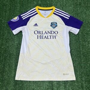 Adidas Orlando City MLS Jersey Mens Small White Purple Yellow Soccer Kit 2023